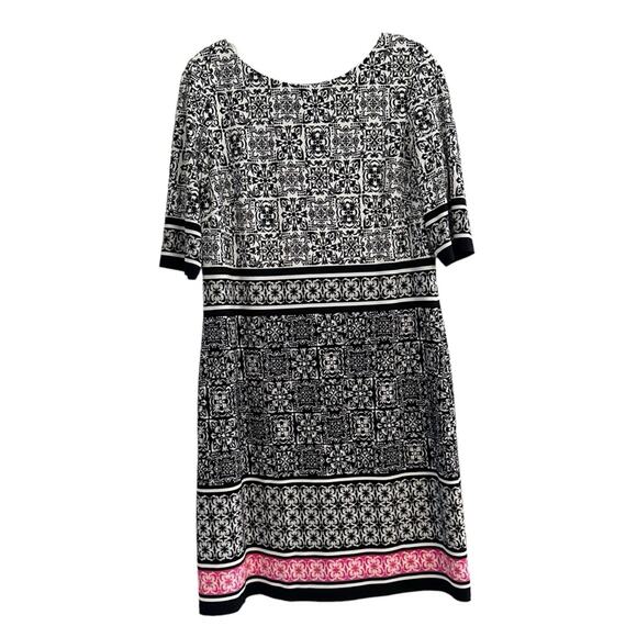 Eliza J Tile Print Dress Shift Black White Pink Stripe Size 10 EJ8M7814 Stretch - Picture 2 of 16